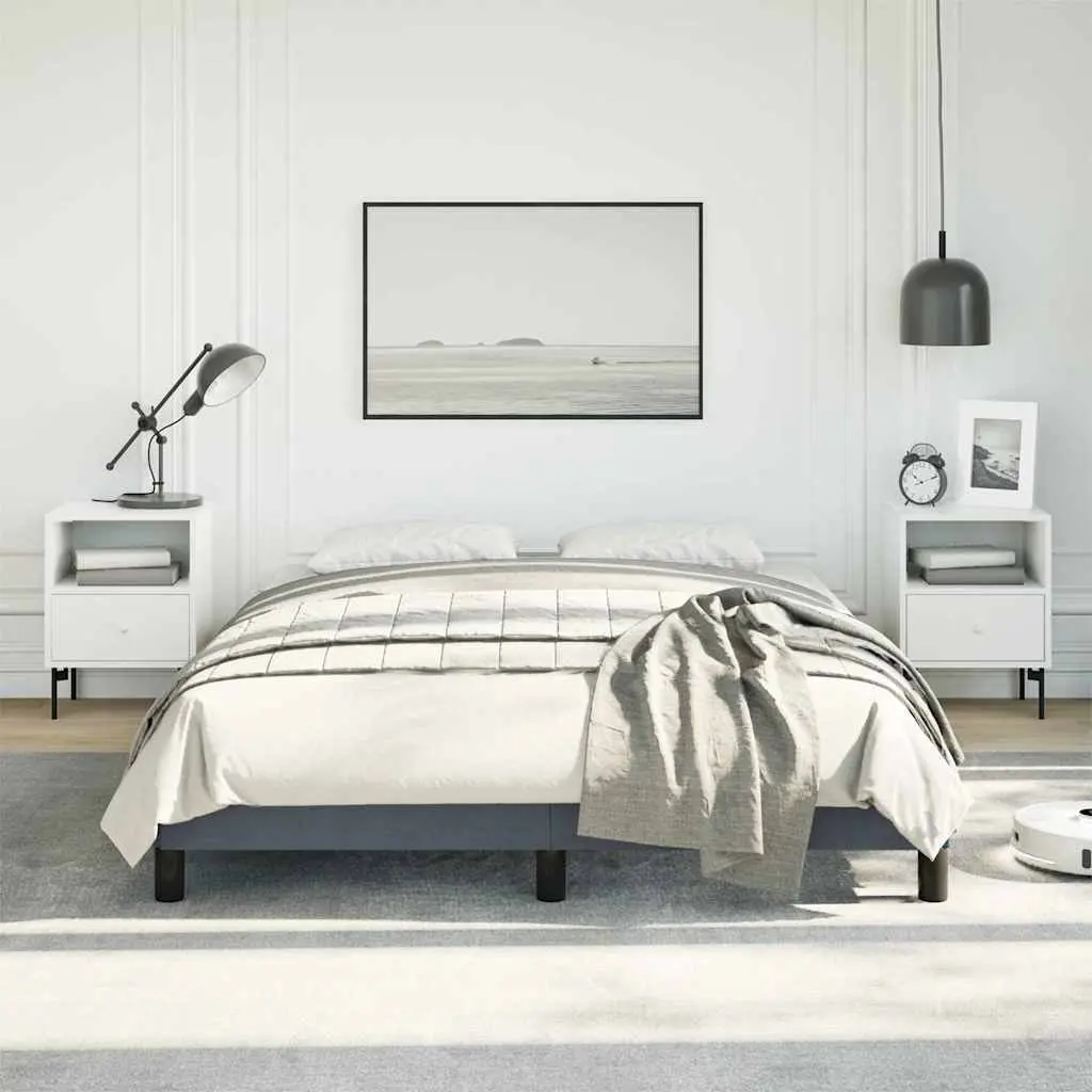 Double Bed Frame Grey Velvet 137x187cm Bedroom Furniture with Plywood Slats