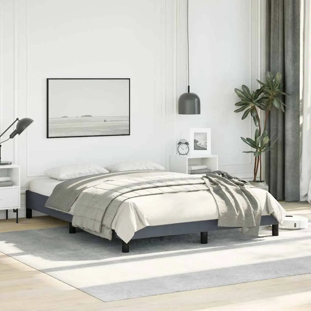 Double Bed Frame Grey Velvet 137x187cm Bedroom Furniture with Plywood Slats