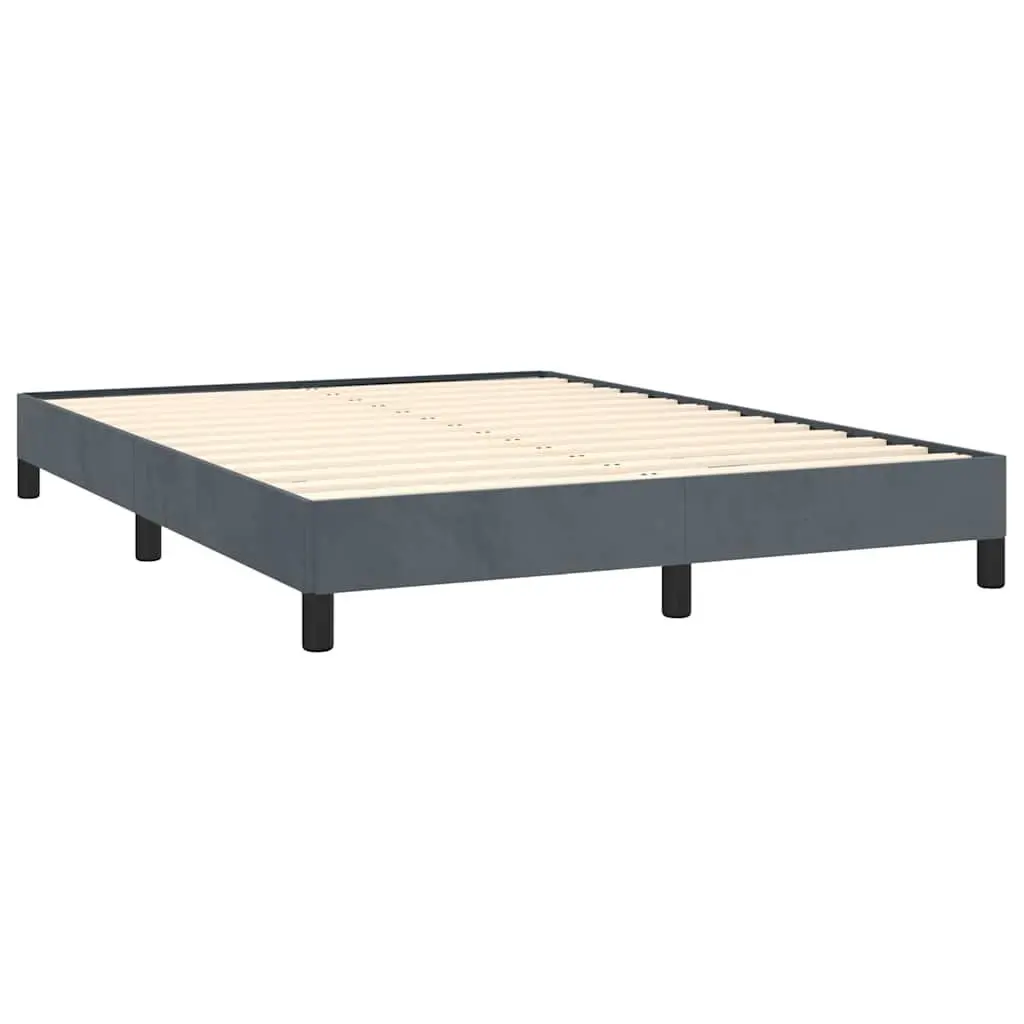 Double Bed Frame Grey Velvet 137x187cm Bedroom Furniture with Plywood Slats