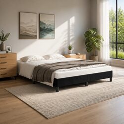 Queen Bed Frame Black Velvet 152x203 cm Slatted Base Bedroom Furniture