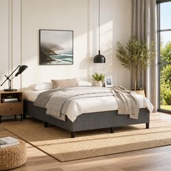 Queen Bed Frame Grey Fabric 152x203 cm Durable Upholstered Platform Bedroom
