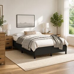 Double Bed Frame Black Faux Leather 137x187 cm Bedroom Furniture without