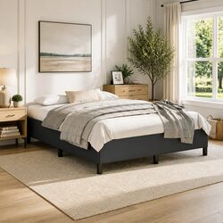 Queen Bed Frame Black Faux Leather Upholstered Platform 152x203 cm Bedroom