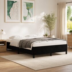 Double Bed Frame Black Velvet Upholstered 137x187cm Bedroom Furniture No
