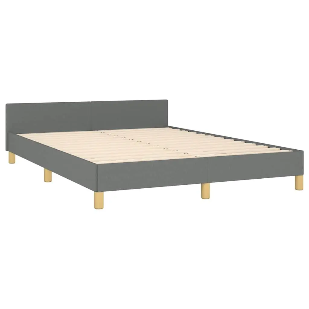 Queen Bed Frame Grey Fabric Upholstered Headboard Slatted Base