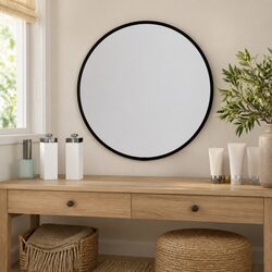 Round Wall Mirror Black 30cm Glass Frame Bedroom Bathroom Home Decor Mounted