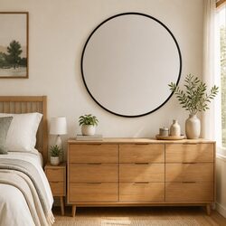 Round Wall Mirror Black Ø 40 cm Glass PVC Frame Minimalist Home Decor