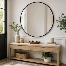 Round Wall Mirror Black 50 cm Diameter Bathroom Bedroom Living Room Home Decor