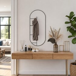 Wall Mirror Black 90x40 cm Oval Glass PVC Frame Vanity Bathroom Bedroom Home
