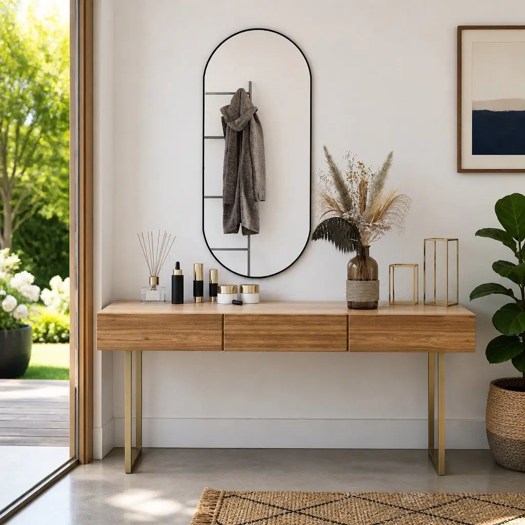 Oval Wall Mirror Black 100x45 cm Glass PVC Frame