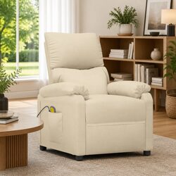 Electric Massage Chair Cream Fabric Reclining 3 Positions 6 Massage Points Hand