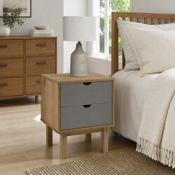 Bedside Cabinet Solid Pine Wood Scandinavian Nightstand Two Drawers Storage