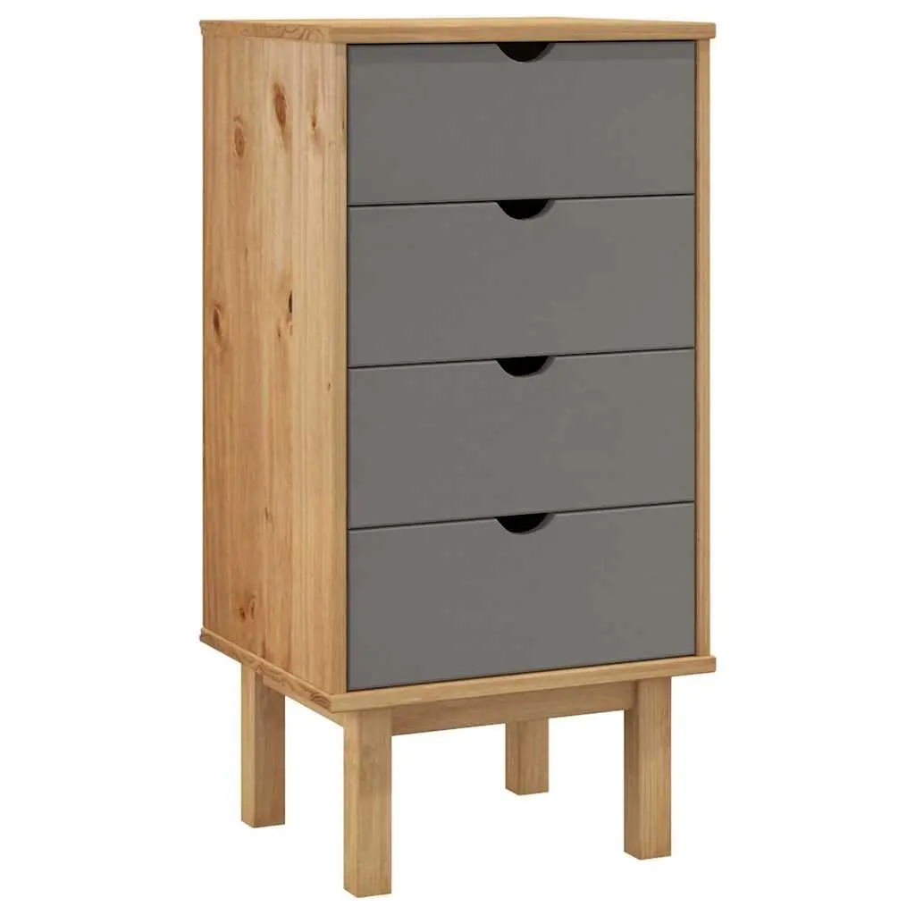 Drawer Cabinet Chest of Drawers 4 Drawer Storage Unit Solid Pine Wood Brown Grey