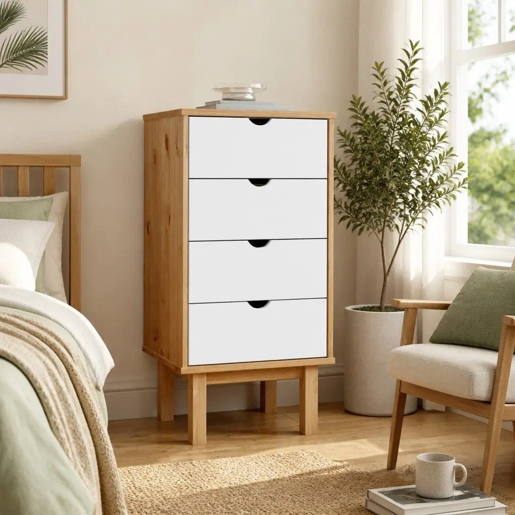 Drawer Cabinet Chest of Drawers 45x39x90cm Solid Pine Wood Brown&White 4 Drawer