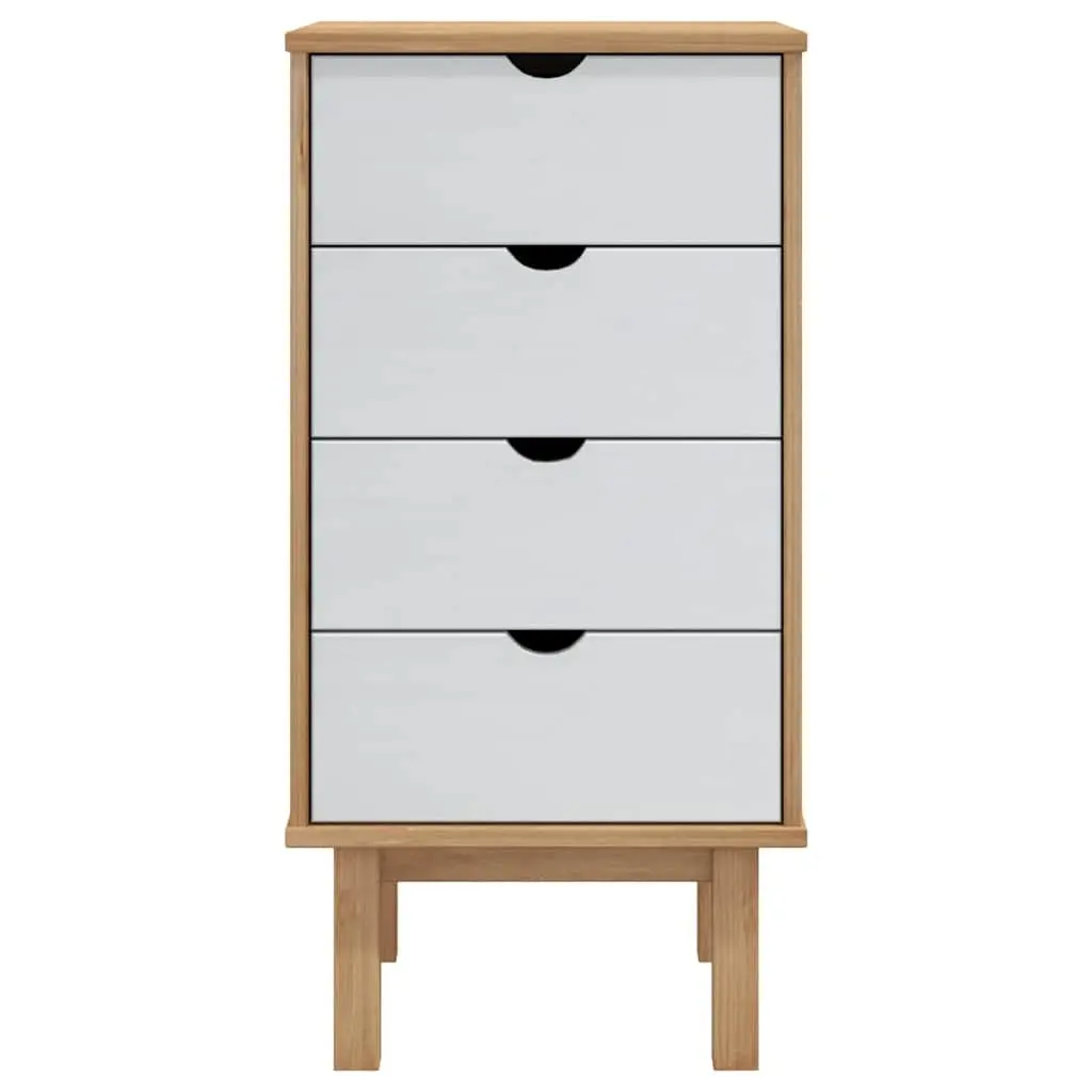 Drawer Cabinet Solid Pine Wood 45x39x90cm Brown White 4 Drawer