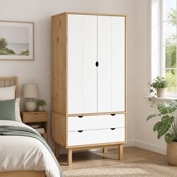 Wooden Wardrobe Cupboard Storage Cabinet 2 Drawers 1 Door Scandinavian Style