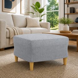 Footstool Light Grey 60x50x41 cm Fabric Ottoman Pouf Living Room Rest Seat