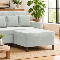 Footstool Light Grey Velvet Upholstered Compact Ottoman Living Room Resting Seat