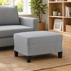 Footstool Light Grey Fabric Ottoman Foot Rest Compact Home Living Room Furniture