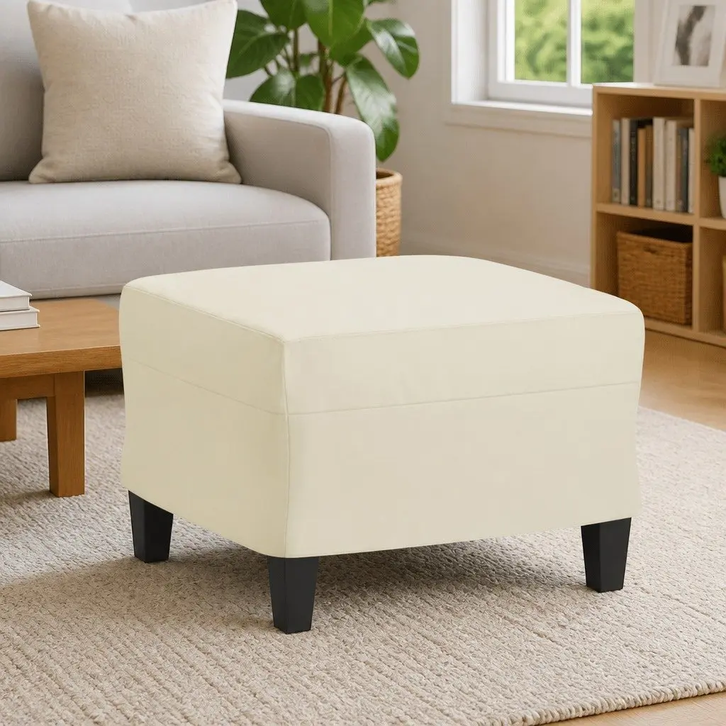 Footstool Cream Faux Leather Ottoman Compact Rest Furniture Living Room Decor