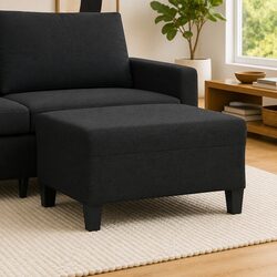 Footstool Black Fabric Ottoman Footrest Recliner Sofa Seat Living Room