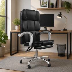 Reclining Office Chair Black Faux Leather Adjustable Backrest Height Swivel