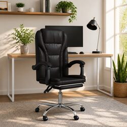 Reclining Office Chair Black Faux Leather Swivel Desk Seat Adjustable Backrest