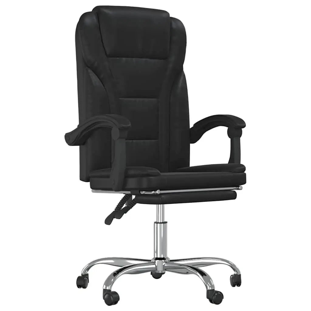 Reclining Office Chair Adjustable Backrest Black Faux Leather Swivel Desk Seat