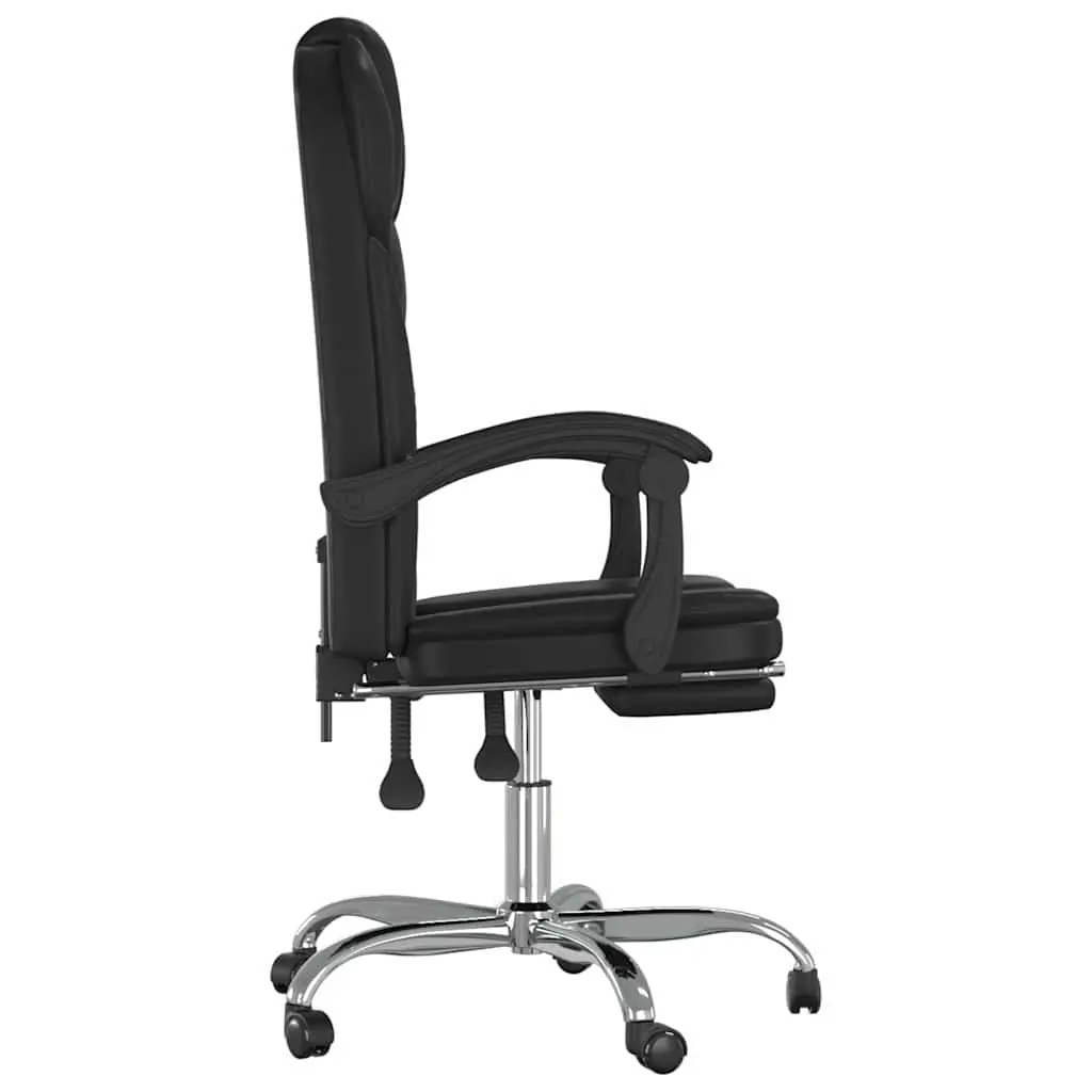 Reclining Office Chair Adjustable Backrest Black Faux Leather Swivel Desk Seat