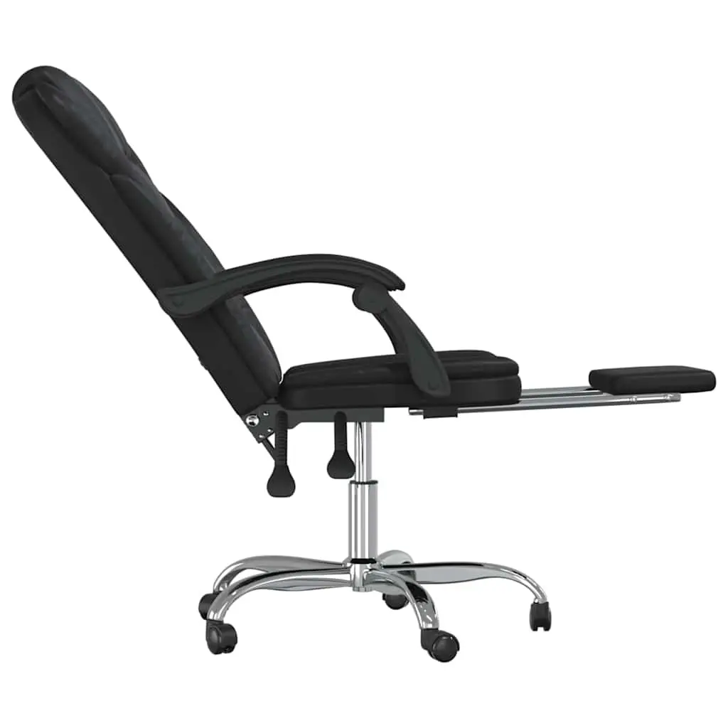 Reclining Office Chair Adjustable Backrest Black Faux Leather Swivel Desk Seat