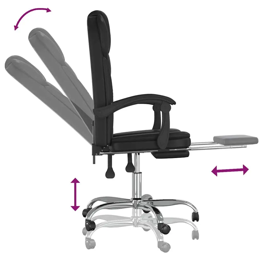 Reclining Office Chair Adjustable Backrest Black Faux Leather Swivel Desk Seat