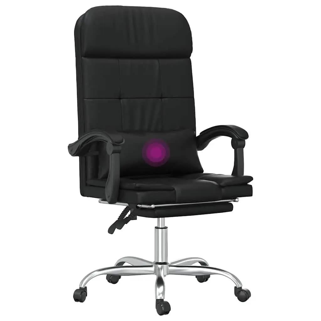 Massage Reclining Office Chair Black Faux Leather Swivel Adjustable Backrest