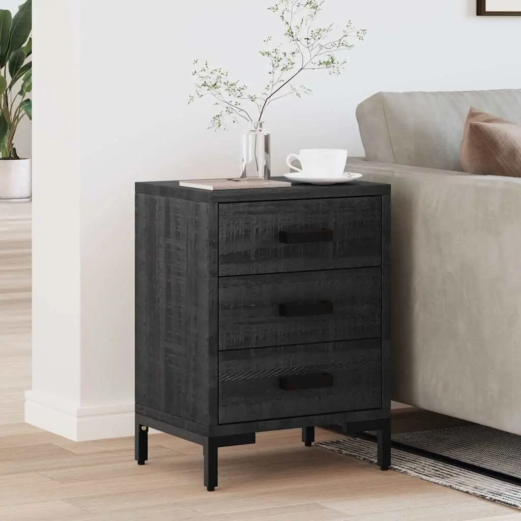 Bedside Cabinet Solid Pinewood Vintage Black 40x30x55 cm Storage Drawer