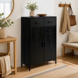Shoe Rack Black 75x40x110 cm Storage Cabinet 2 Drawers 2 Compartments Wooden