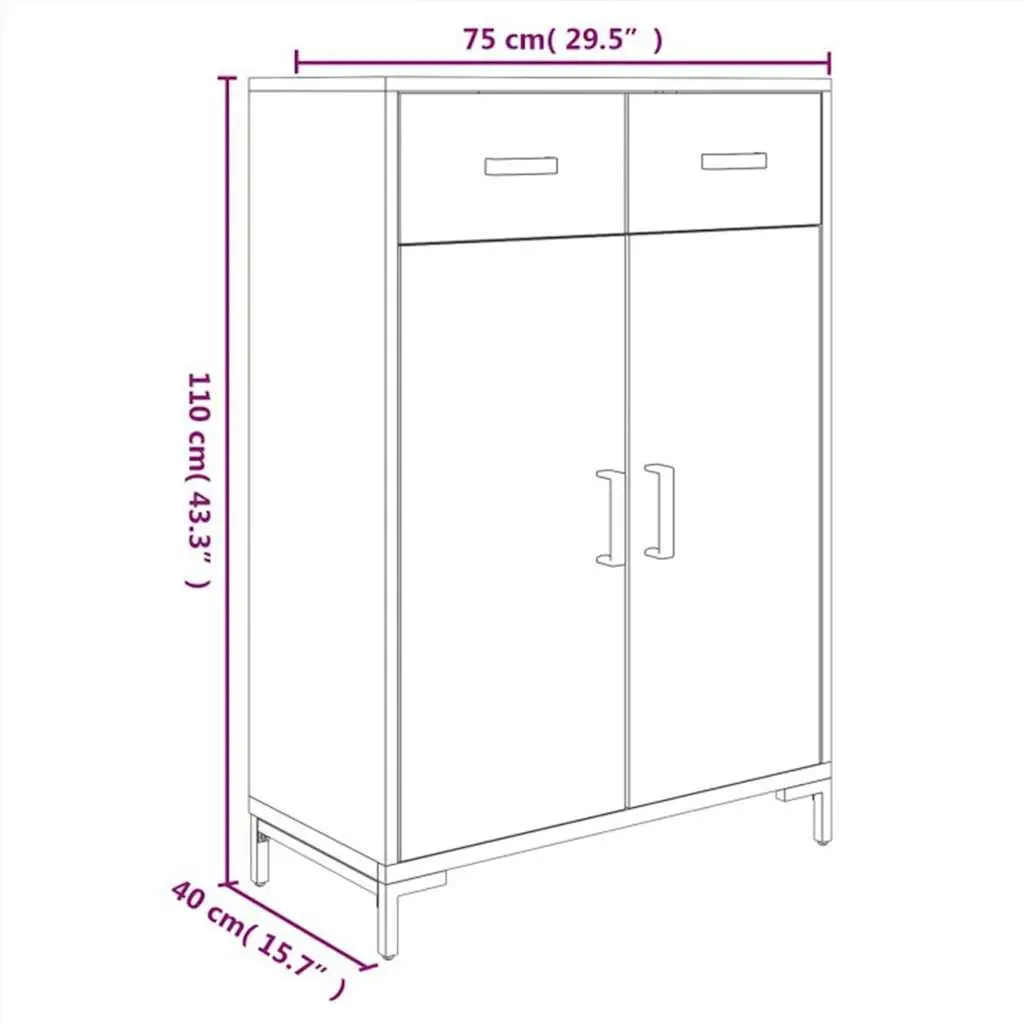 Shoe Rack Wooden Black 75x40x110 cm Storage Cabinet 2 Drawers 2 Compartments