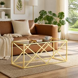Coffee Table Gold Frame Glass Top Living Room Accent Furniture Side Couch Table