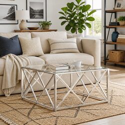 Coffee Table 80x80x40 cm Silver Glass Top Side End Living Room Furniture
