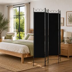 4-Panel Room Divider Screen Foldable Partition Wall Privacy Bedroom Fabric Black