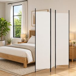 3-Panel Room Divider Screen White Foldable Privacy Partition Fabric 150x200cm