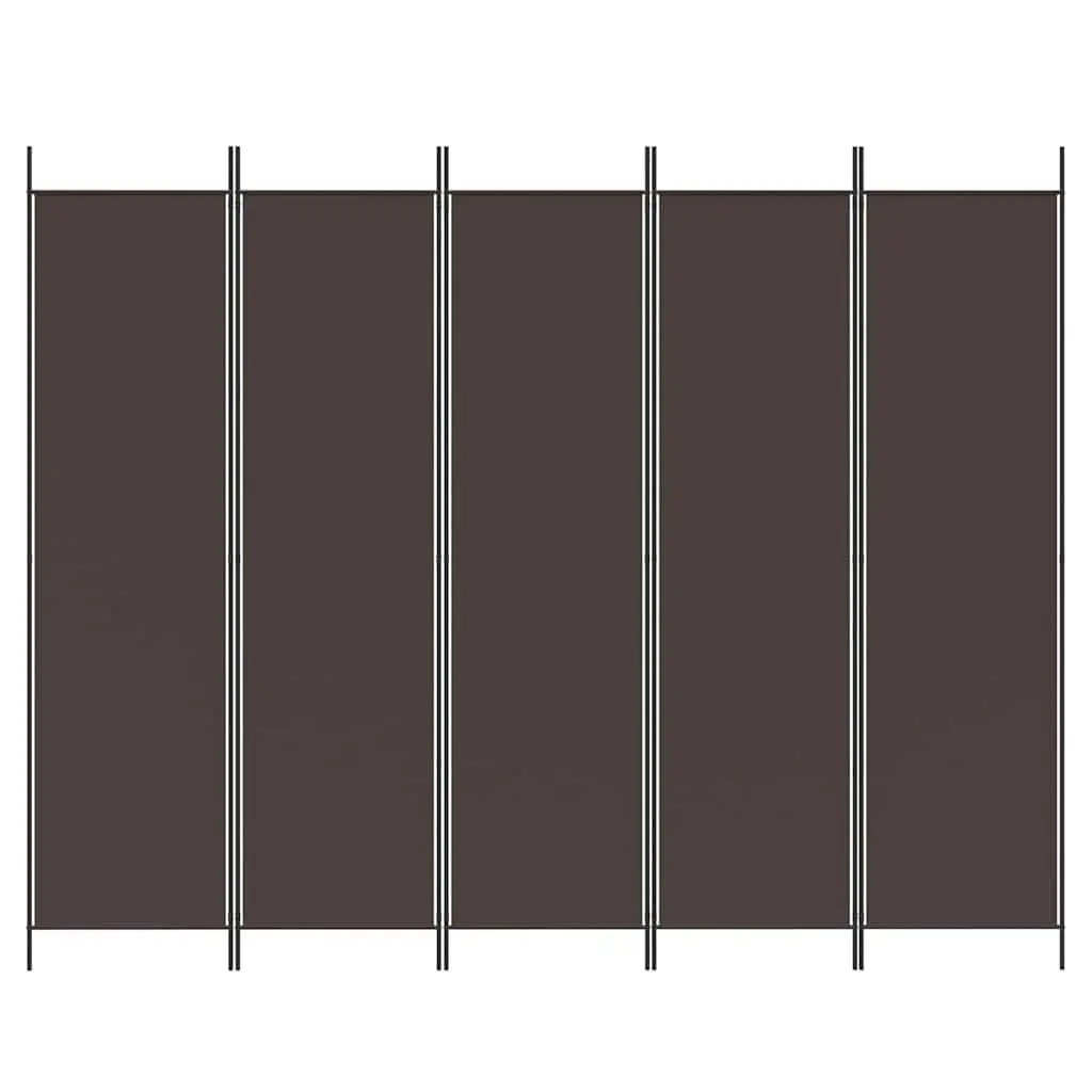 5-Panel Room Divider Folding Screen Privacy Separator Brown Fabric 250 x 200 cm