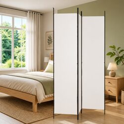 3-Panel Room Divider Folding Screen White Privacy Partition Fabric Foldable
