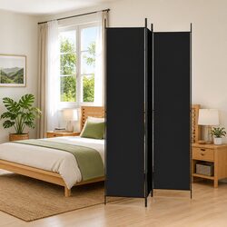3-Panel Room Divider Screen Foldable Privacy Partition Fabric Black 150x220cm