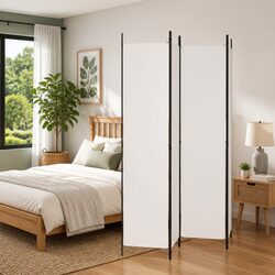 4-Panel Room Divider Screen White Foldable Privacy Partition Fabric 200x220cm