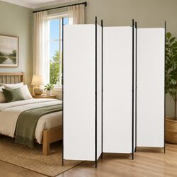 5-Panel Room Divider Screen Folding Privacy Partition White Fabric 250x220cm