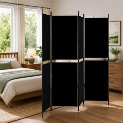 4-Panel Room Divider Screen Folding Partition Privacy Wall Black 200x180cm