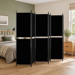 6-Panel Room Divider Screen Foldable Privacy Partition Black Fabric 300x180cm