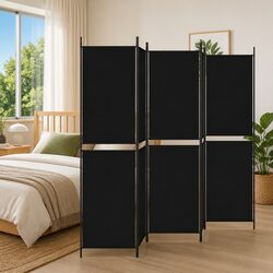 5-Panel Room Divider Screen 250x200 cm Black Fabric Folding Privacy Partition