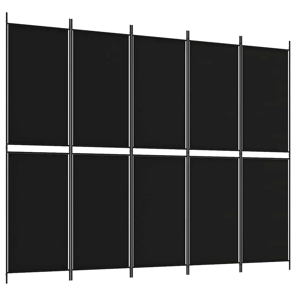 5-Panel Room Divider Screen Foldable Black Fabric 250x200 cm