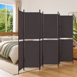 6-Panel Room Divider Screen 300x200cm Brown Fabric Folding Privacy Partition