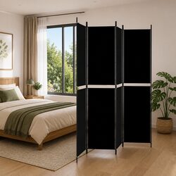 4-Panel Room Divider Black 200x220 cm Foldable Fabric Privacy Screen Partition